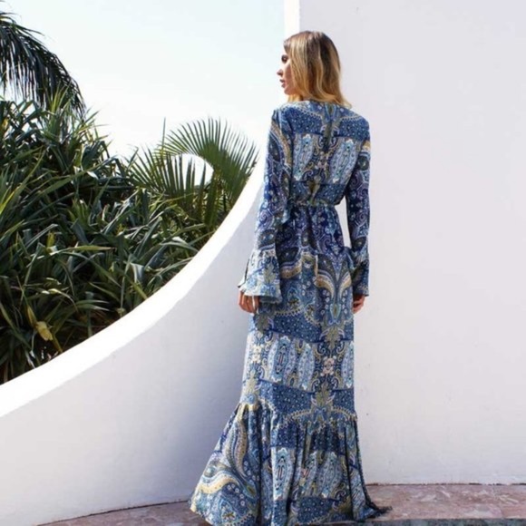 Boho Chic gypsy feel Print Wrap Maxi Dress - Picture 6 of 8